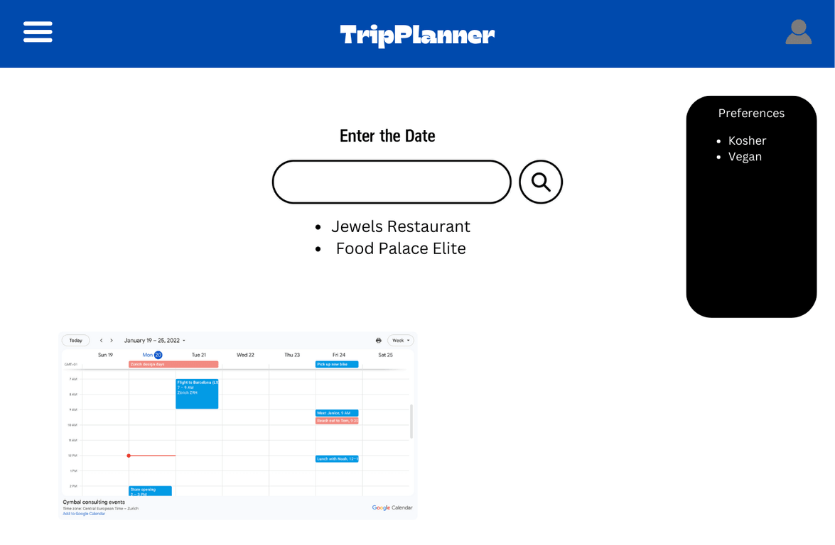 TripPlanner — date search with calendar view